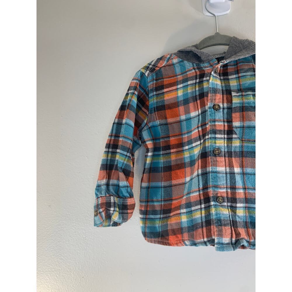 CARTER’S Boy’s Hooded Button Down Long Sleeve Flannel Shirt / Size: 12 Months - Picture 4 of 5